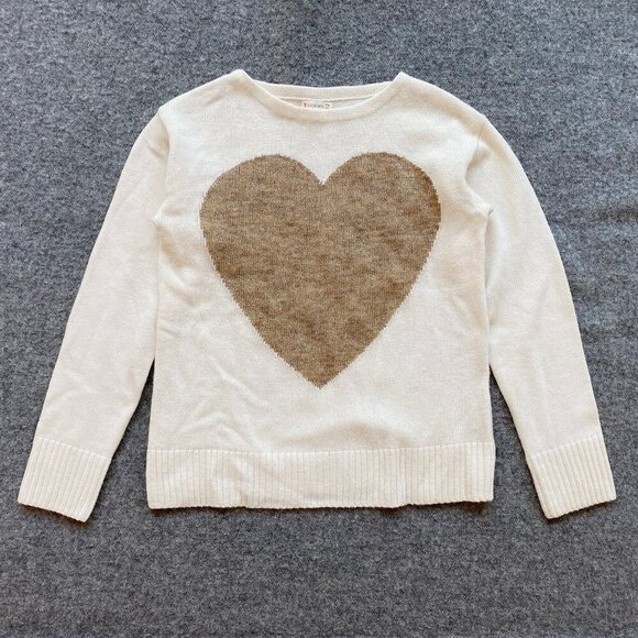 Crewcuts Girls Sweater 14 Cream White w/ Brown Gold Sparkle Heart Wool Blend - Picture 1 of 11